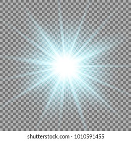 Sunlight with lens flare effect, shining star on transparent background, light effect, aqua color
