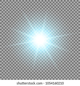 Sunlight with lens flare effect, shining star on transparent background, light effect, aqua color