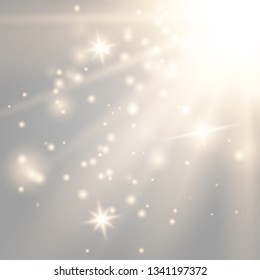 Sunlight lens flare light effect. Sun rays with beams isolated on transparent background. Vector illustration EPS10.