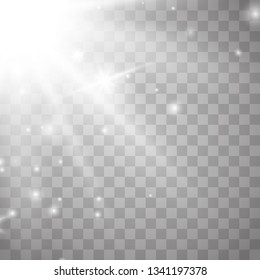 Sunlight lens flare light effect. Sun rays with beams isolated on transparent background. Vector illustration EPS10.