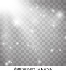 Sunlight lens flare light effect. Sun rays with beams isolated on transparent background. Vector illustration EPS10.