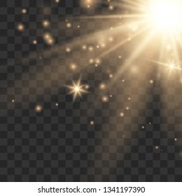 Sunlight lens flare light effect. Sun rays with beams isolated on transparent background. Vector illustration EPS10.