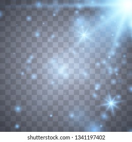 Sunlight lens flare light effect. Sun rays with beams isolated on transparent background. Vector illustration EPS10.