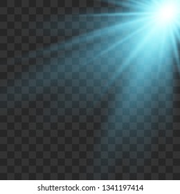 Sunlight lens flare light effect. Sun rays with beams isolated on transparent background. Vector illustration EPS10.