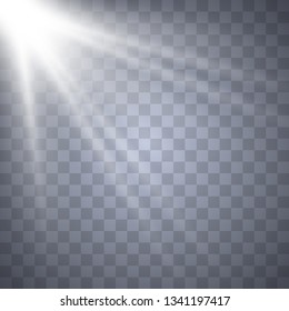 Sunlight lens flare light effect. Sun rays with beams isolated on transparent background. Vector illustration EPS10.