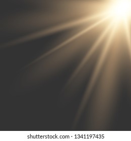 Sunlight lens flare light effect. Sun rays with beams isolated on transparent background. Vector illustration EPS10.
