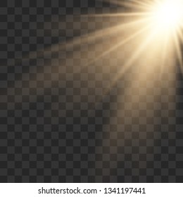 Sunlight lens flare light effect. Sun rays with beams isolated on transparent background. Vector illustration EPS10.