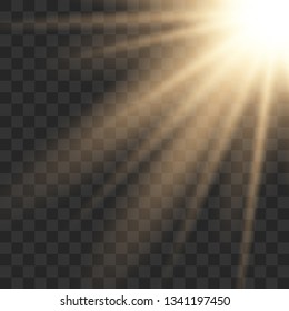 Sunlight lens flare light effect. Sun rays with beams isolated on transparent background. Vector illustration EPS10.