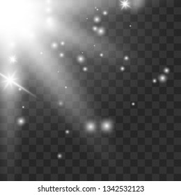 Sunlight lens flare light effect. Sun rays with beams isolated on transparent background. Vector illustration EPS10.