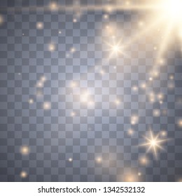 Sunlight lens flare light effect. Sun rays with beams isolated on transparent background. Vector illustration EPS10.