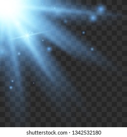 Sunlight lens flare light effect. Sun rays with beams isolated on transparent background. Vector illustration EPS10.