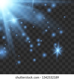 Sunlight lens flare light effect. Sun rays with beams isolated on transparent background. Vector illustration EPS10.