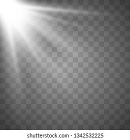 Sunlight lens flare light effect. Sun rays with beams isolated on transparent background. Vector illustration EPS10.