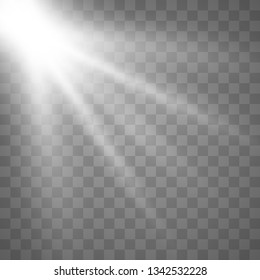 Sunlight lens flare light effect. Sun rays with beams isolated on transparent background. Vector illustration EPS10.