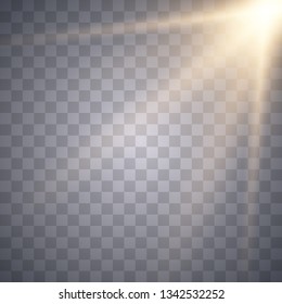 Sunlight lens flare light effect. Sun rays with beams isolated on transparent background. Vector illustration EPS10.