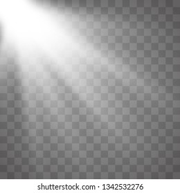 Sunlight lens flare light effect. Sun rays with beams isolated on transparent background. Vector illustration EPS10.