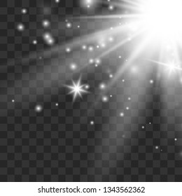Sunlight lens flare light effect. Sun rays with beams isolated on transparent background. Vector illustration EPS10.