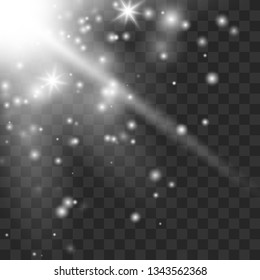 Sunlight lens flare light effect. Sun rays with beams isolated on transparent background. Vector illustration EPS10.