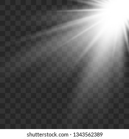 Sunlight lens flare light effect. Sun rays with beams isolated on transparent background. Vector illustration EPS10.