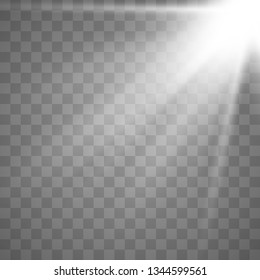 Sunlight lens flare light effect. Sun rays with beams isolated on transparent background. Vector illustration EPS10.