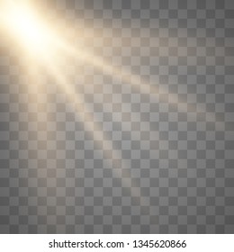 Sunlight lens flare light effect. Sun rays with beams isolated on transparent background. Vector illustration EPS10.