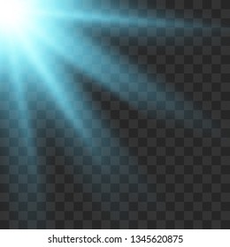 Sunlight lens flare light effect. Sun rays with beams isolated on transparent background. Vector illustration EPS10.