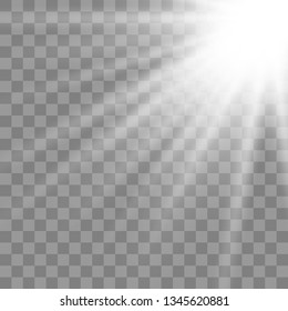 Sunlight lens flare light effect. Sun rays with beams isolated on transparent background. Vector illustration EPS10.