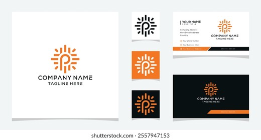 sunlight letter P logo design, spark graphic vector concept