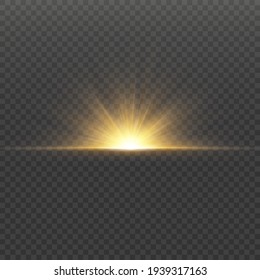 Sunlight or light effect. Sunset or sunrise. Sun beams. Bright flash. Light PNG. Decor element. Vector illustration for decorating. Isolated transparent background.