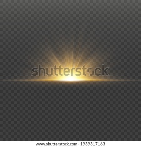 Sunlight or light effect. Sunset or sunrise. Sun beams. Bright flash. Light PNG. Decor element. Vector illustration for decorating. Isolated transparent background.
