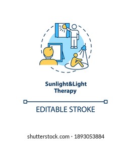 Sunlight and light therapy concept icon. SAD treatment idea thin line illustration. Natural outdoor light. Increasing energy levels. Vector isolated outline RGB color drawing. Editable stroke