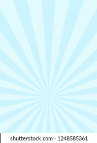 Sunlight narrow vertical abstract background. Powder blue and white color burst background. Vector illustration. Sun beam ray sunburst pattern background. Retro bright backdrop.