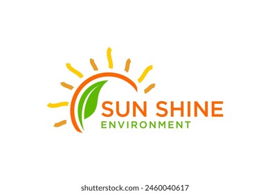 Sunlight nature logo design with leaf elements, symbolizing environmentally friendly energy.