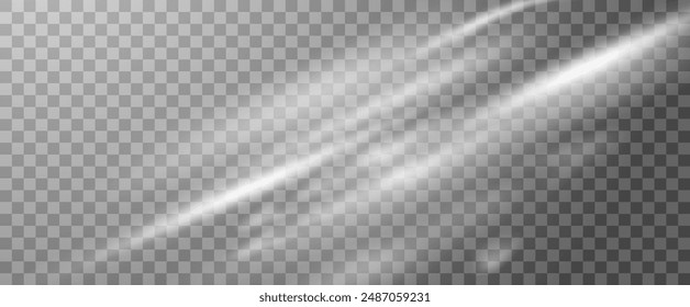 Sunlight on a gray wall, sunbeams in the room, sunny day scene for presentation, png. Sunbeams on a transparent background.	