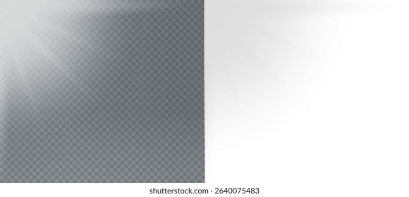 Sunlight on a gray wall, sunbeams, ray. Sunny day background for product presentation. Vector illustration.
