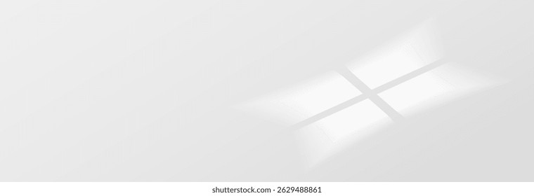 Sunlight on light wall, gentle shadow from windows on gray wall. Minimal light gray background for product presentation, vector png graphics. Sunny daylight background.
