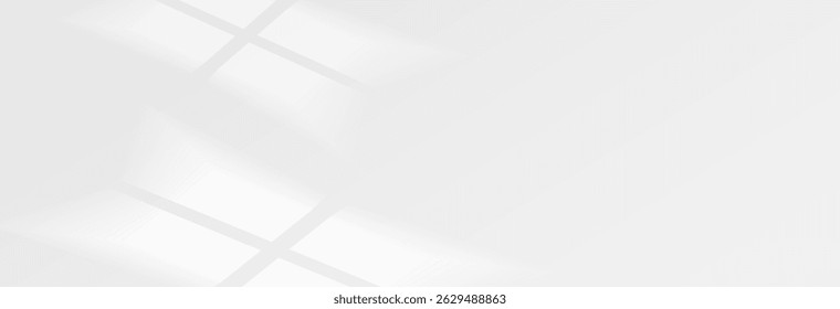 Sonnenlicht auf heller Wand, sanfter Schatten von Fenstern auf grauer Wand. Minimaler hellgrauer Hintergrund für Produktpräsentation, Vektorgrafiken. Sonniger Tageslichthintergrund.