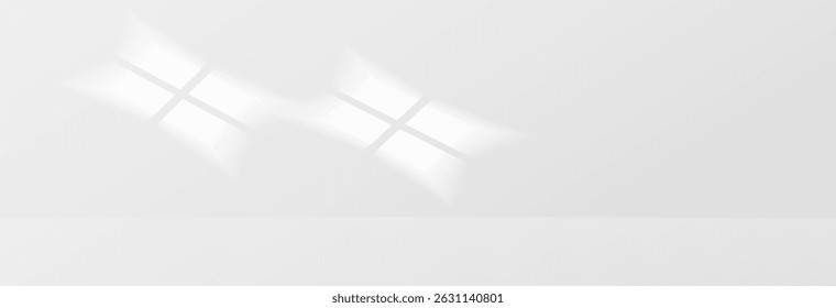 Sunlight on light wall, gentle shadow from windows on gray wall. Minimal light gray background for product presentation, vector png graphics. Sunny daylight background.