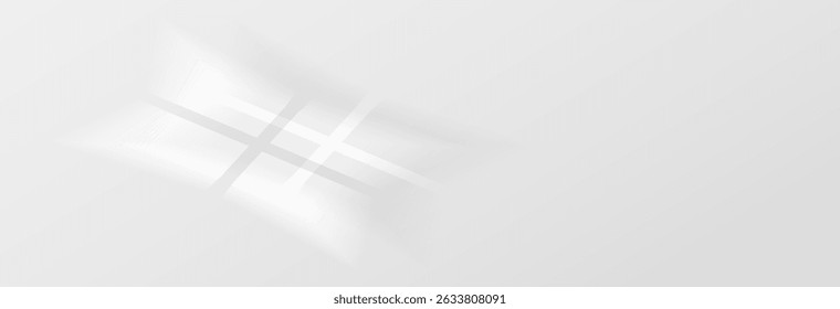 Sunlight on light wall, gentle shadow from windows on gray wall. Minimal light gray background for product presentation, vector png graphics. Sunny daylight background.