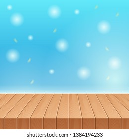 Sunlight on summer sky with wooden picnic table. can be use for greeting and invitation card. background , backdrop. vector illustration - Vector