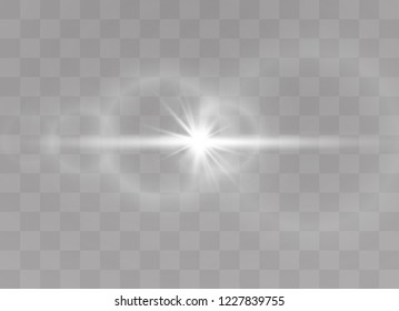 Sunlight on a transparent background. Glow light effects. Star flashed sequins. Sun glare on transparent background. the lens sparkles.