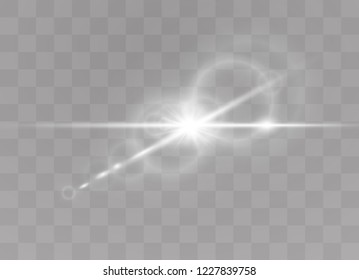 Sunlight on a transparent background. Glow light effects. Star flashed sequins. Sun glare on transparent background. the lens sparkles.