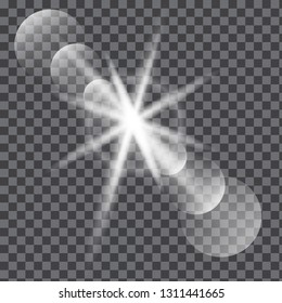 Sunlight on a transparent background. Glow light effects.Star flashed sequins. Sun glare on transparent background. the lens sparkles.Vector transparent sunlight special lens flare light effect.Vector