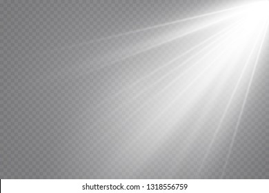 Sunlight on a transparent background. Glow light effects. Star flashed sequins. Sun glare on transparent background. the lens sparkles.