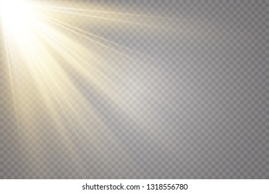 Sunlight on a transparent background. Glow light effects. Star flashed sequins. Sun glare on transparent background. the lens sparkles.