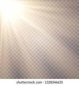 Sunlight on a transparent background. Glow light effects.Star flashed sequins. Sun glare on transparent background. the lens sparkles.Vector transparent sunlight special lens flare light effect.Vector