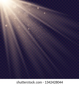 Sunlight on a transparent background. Glow light effects.Star flashed sequins. Sun glare on transparent background. the lens sparkles.Vector transparent sunlight special lens flare light effect.Vector