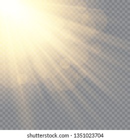 Sunlight on a transparent background. Glow light effects.Star flashed sequins. Sun glare on transparent background. the lens sparkles.Vector transparent sunlight special lens flare light effect.Vector