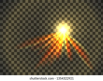 Sunlight on transparent background. Glow light effect vector illustration. Vector transparent sunlight.