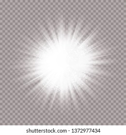 Sunlight on a transparent background. Glow light effects.Star flashed sequins. Sun glare on transparent background. the lens sparkles.Vector transparent sunlight special lens flare light effect